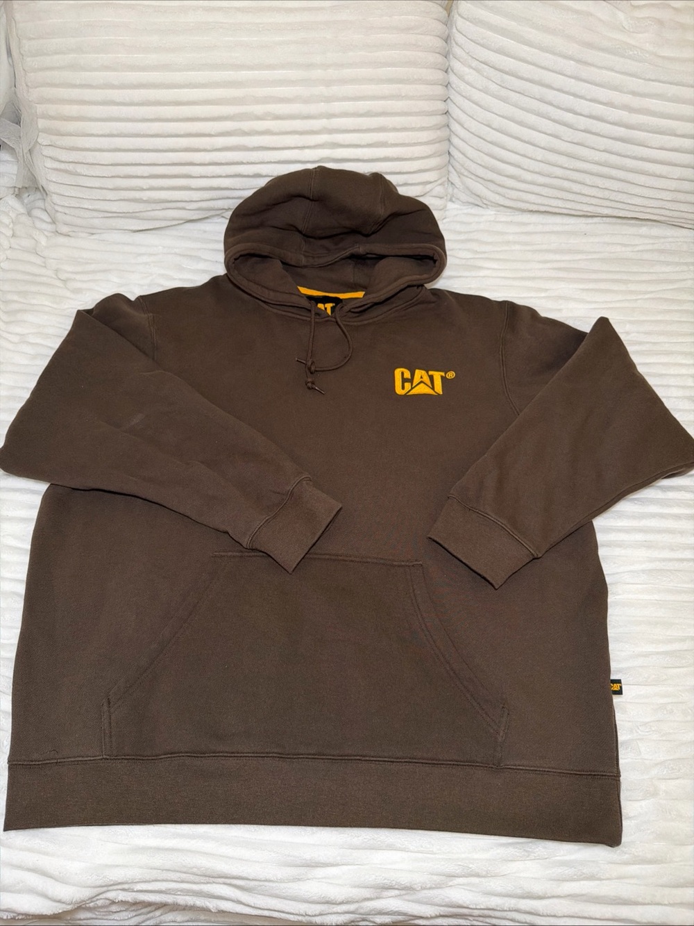 Caterpillar Brown Hoodie with Yellow Logo